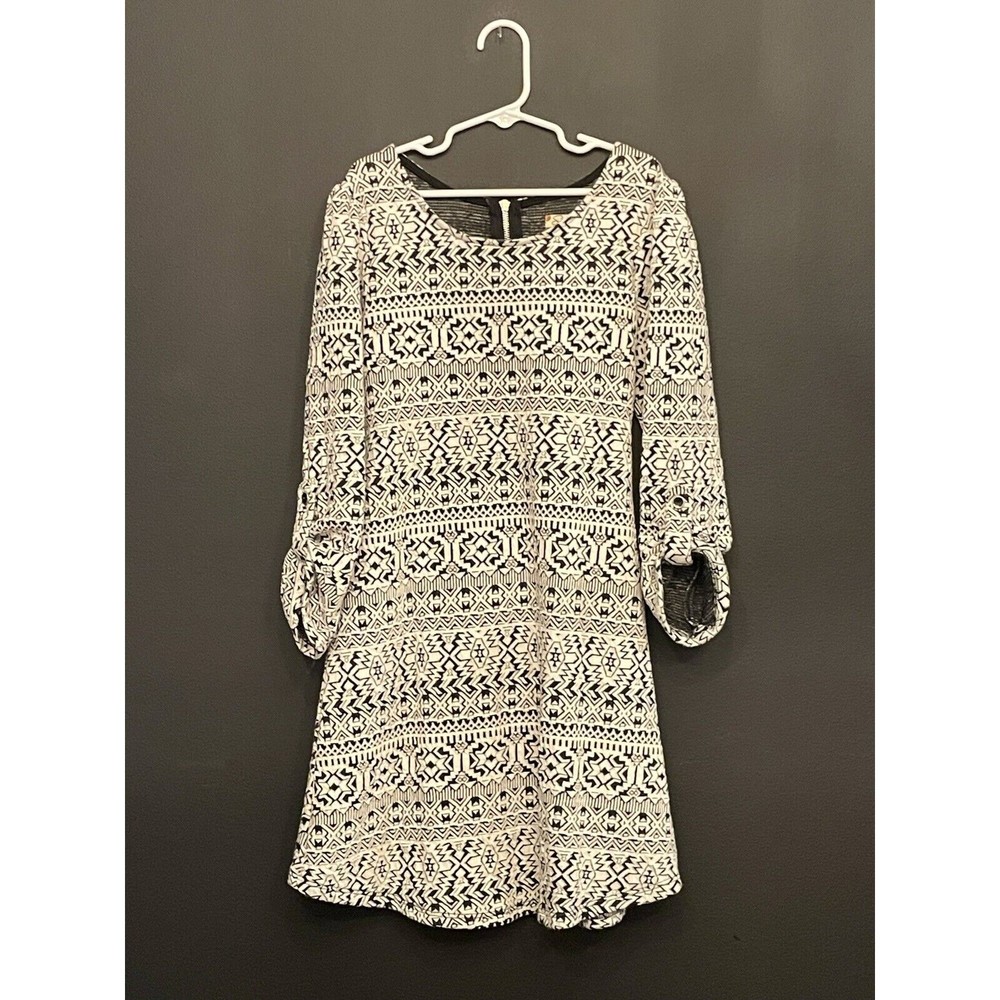 Speechless Skater Dress Girls 10/12 Black White Geometric Cotton Blend